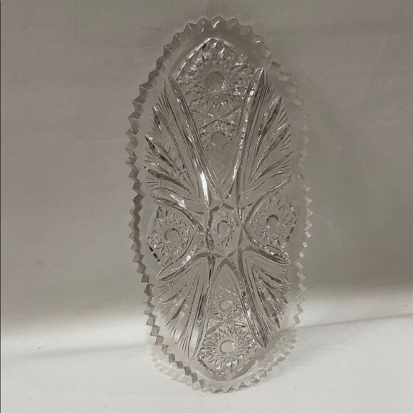 Crystal Clear Cut Glass Serving Tray 11 1/2 Long 5 1/2 Wide 3/4 Tall Starburst - Picture 7 of 8